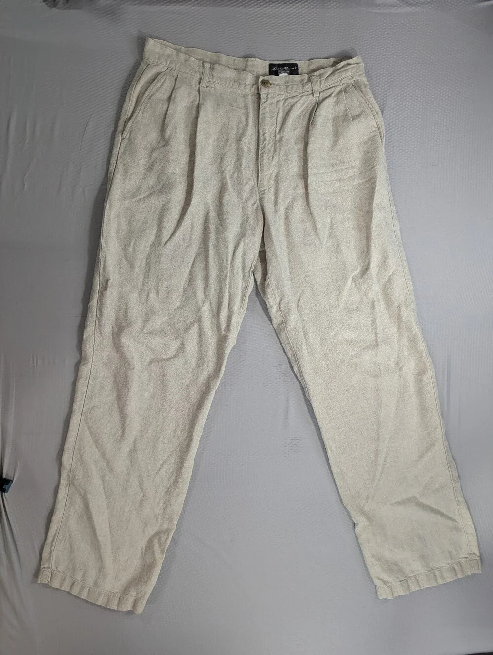 Eddie Bauer 100% Linen Pants Men’s 34x30 Beige Pleated Chino Coastal Old Money